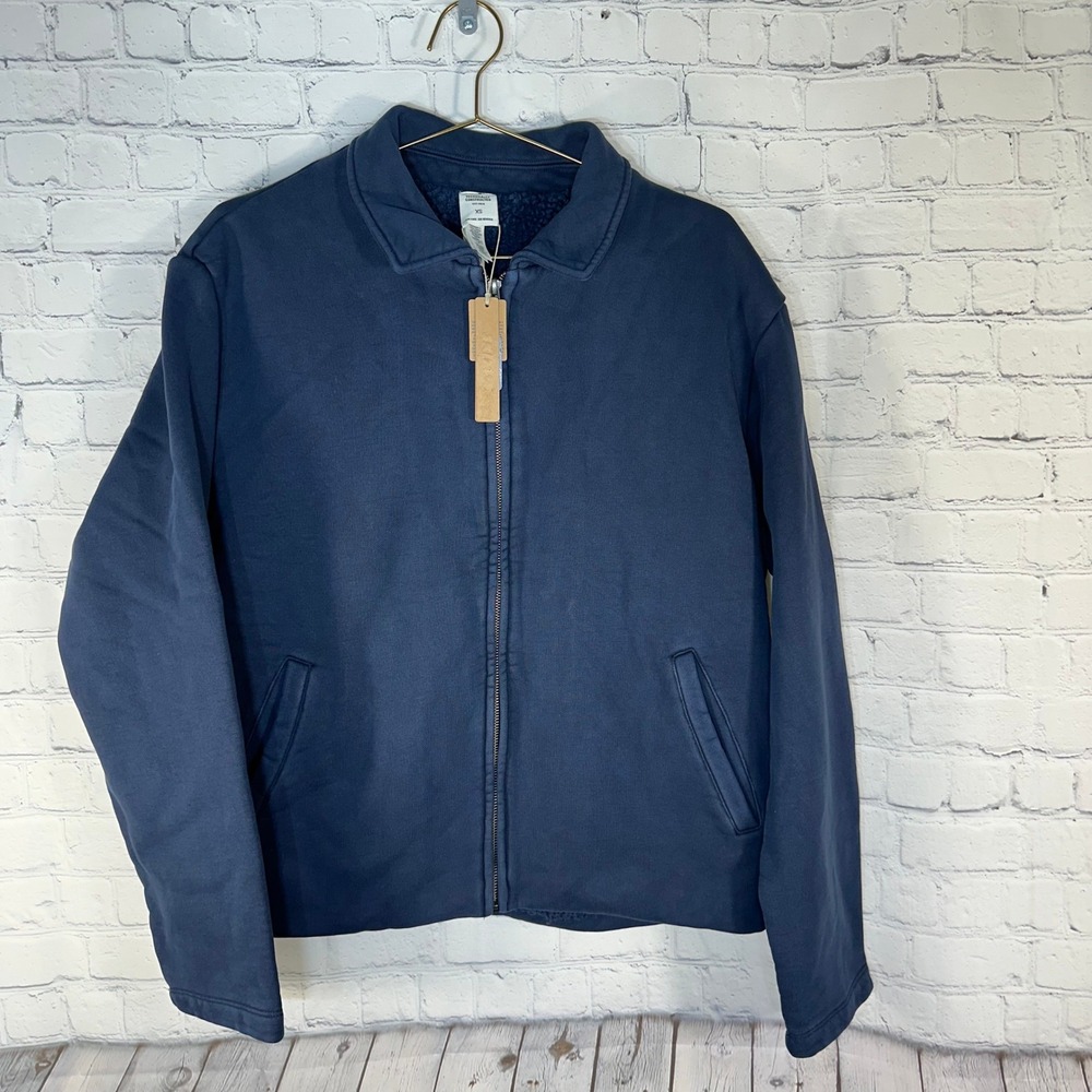 NEW SKIMS Heavy Fleece Collared Zip Up Jacket Navy Mens XS Sherpa Lined